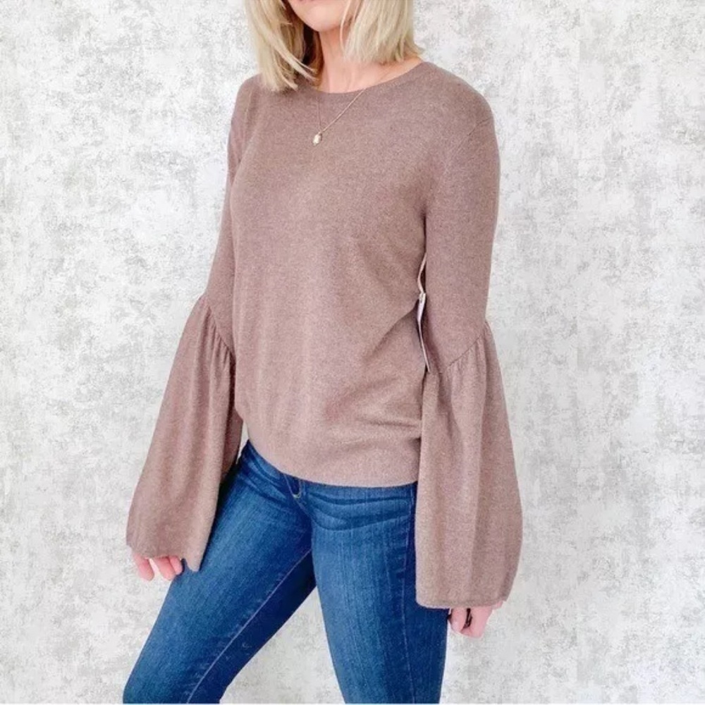 Women’s Bell Sleeve Sweater Top Boho Knit Pullover Crew Neck Romantic Rose Pink